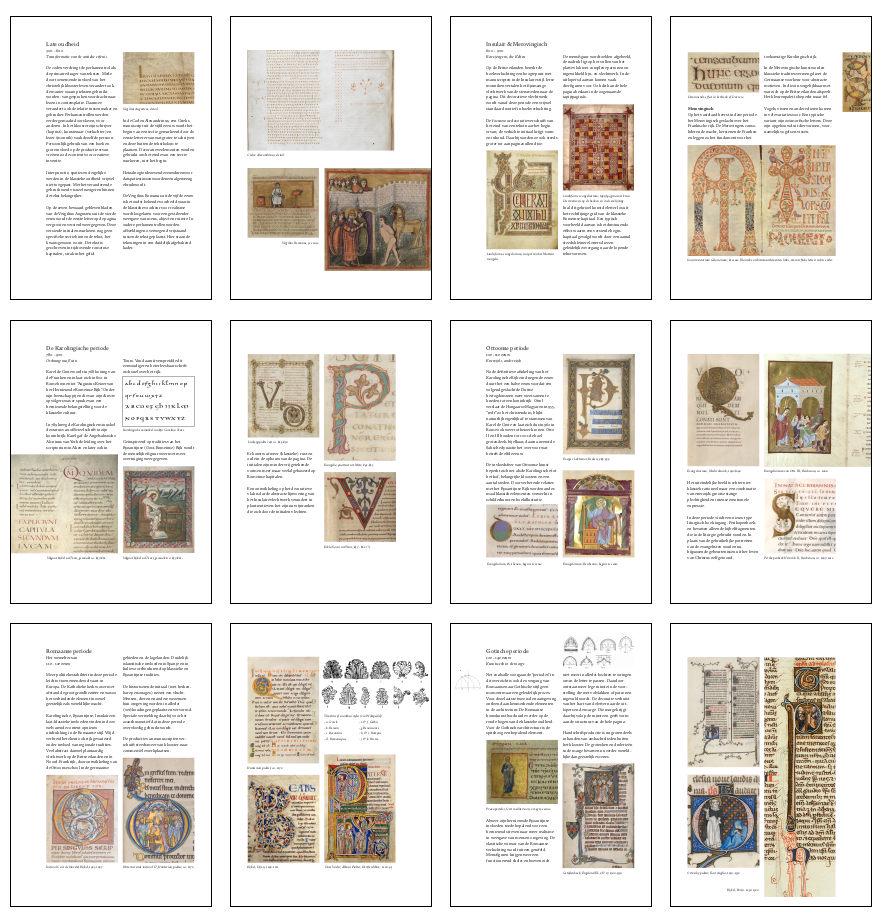 12 thumbnails of pages that describe and illustrate a very condensed history of the illuminated initial in manuscripts.